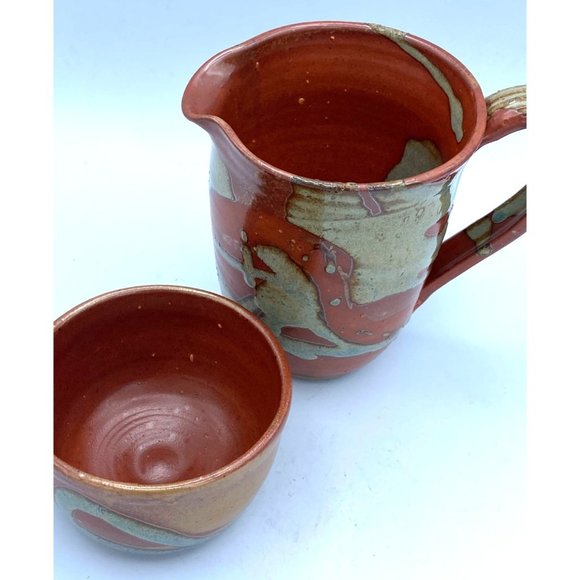 Hand Made Pottery Art Large Mug Pitcher With Small Matching Bowl /Cup - Picture 2 of 10